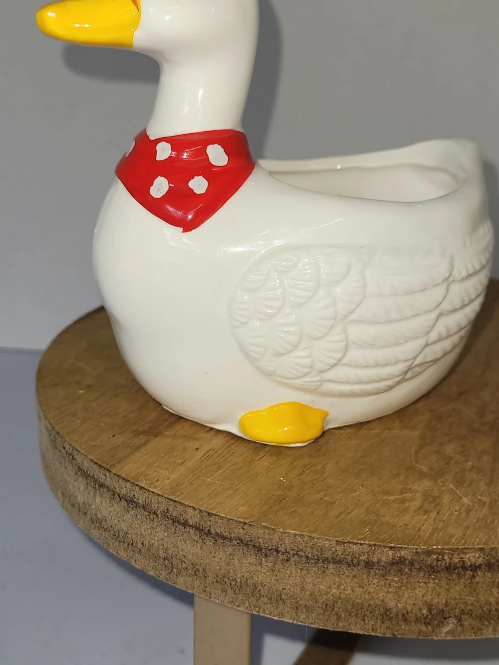 White Ceramic Vintage Duck Planter with Red Bandana